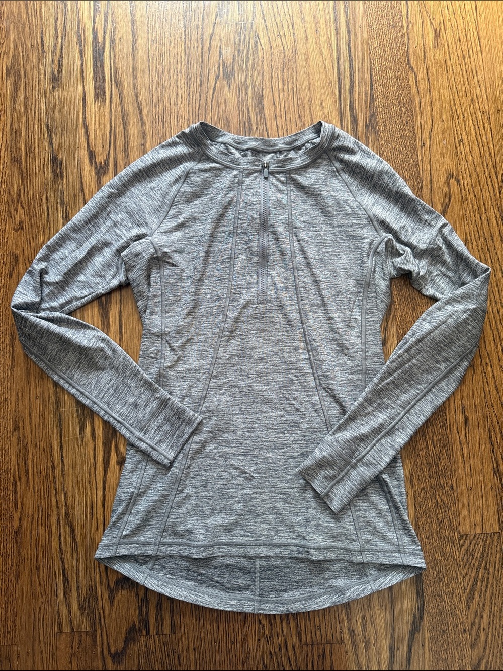 Athleta Heathered Light Gray Long-Sleeve Zip Athletic Top